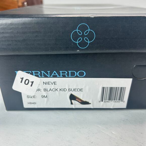 Bernardo Nieve Kid Suede Peep Toe Chunky Heel Pumps Black Women's 9M Tried On - Picture 10 of 12